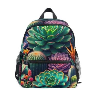 Imagem de GAIGEO Vibrant Colorful Succulents Kids Backpack 10x4x12 In, Preschool Girl Backpack with Water Bottle Pockets, Whistle Buckle