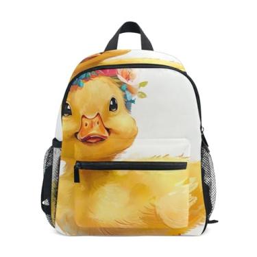 Imagem de GAIGEO Yellow Duck Flower Crown Baby Backpack, 10x4x12 In, Little Girl Backpack Includes Water Bottle Pockets, Whistle Clip for Safety