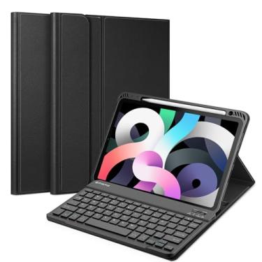 Imagem de Fintie Capa para teclado para iPad Air 4ª geração 10,9 polegadas 2020 - [Suporte para lápis embutido] Capa traseira de TPU macia com teclado Bluetooth sem fio magneticamente removível, preta