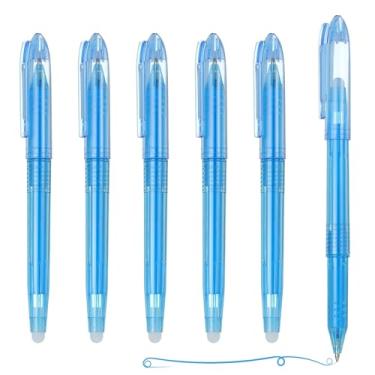 Imagem de PATIKIL 6 canetas de gel apagáveis, caneta de marcação apagável a calor de 0,5 mm com tampa, marcadores de tecido de escrita suave para planejamento de costura, desenho, escrita, tinta, azul celeste