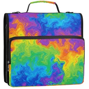 Imagem de Organizador de fichário com zíper, pintura vibrante, 3 fichários de 3,8 cm, bolsa de fichário de tecido para ensino médio com alça para portfólio para 500 folhas, 34,5 x 31,5 x 9 cm