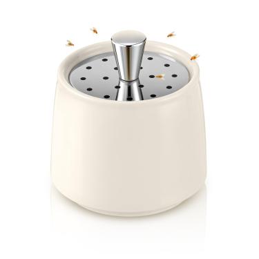 Imagem de Mysora Armadilha para moscas de frutas de cerâmica para ambientes internos, apanhador de moscas de cozinha reutilizável com tampa de ventilação de aço inoxidável, usa armadilha segura e natural de