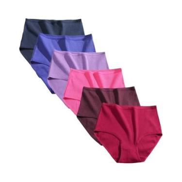 Imagem de Calcinhas De Algodão plus Size De Cintura Alta 6 Peças Respirável Em C