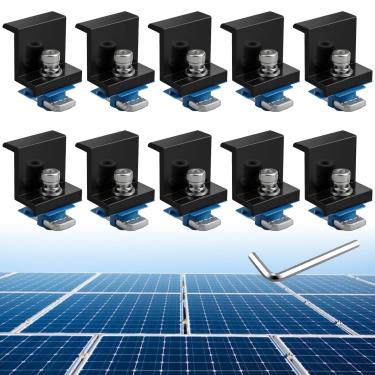 Imagem de Anbte 10 peças de braçadeira de extremidade de painel solar para Unistrut padrão, suportes de painel solar de alumínio de 4 cm com parafusos de porcas, kit de montagem de painel solar para telhado de