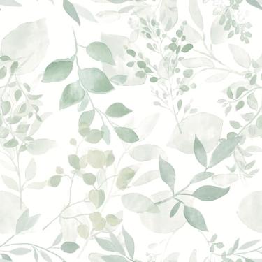 Imagem de Safiyya Papel de parede de folha verde claro descasque e cole papel de parede moderno boho papel de contato 500 cm x 43,9 cm papel de parede removível autoadesivo para quarto, banheiro, rolos de vinil