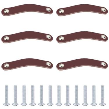 Imagem de NICENEEDED 6 peças de puxador de gaveta de couro macio, alças de porta-malas de couro, puxadores de bagagem, alças de alça de armário com parafusos de montagem, puxadores modernos de armário