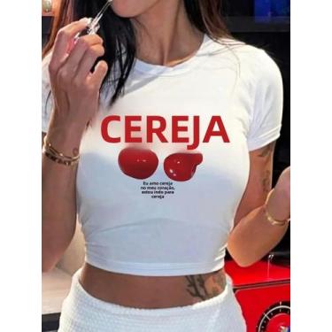 Imagem de Camiseta Cropped Feminina Com Estampa De Cereja, Gola Redonda, Inspira
