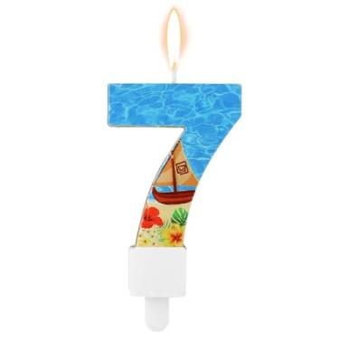 Imagem de Vela com número de aniversário, tema de praia, vela de festa de aniversário, barco à vela, decoração de festa de aniversário, parafina, número azul, velas para bolo para festa de casamento e verão