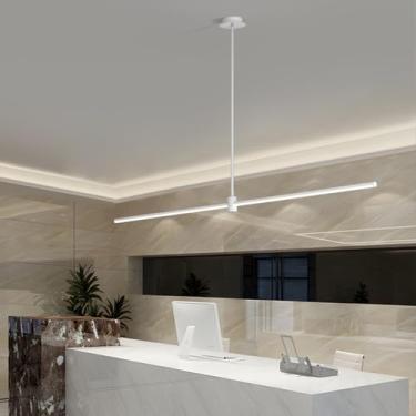Imagem de Luminária pendente LED dimerizável para mesa de jantar, com controle remoto, design linear, lustre com altura ajustável para ilha de cozinha, sala de jantar e escritório - Preto (Branco, C12