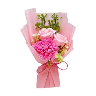 Imagem de Bothyi Arranjo de mesa com flores artificiais em formato de buquê de sabonete, ideal para casamentos, Dia de ação de Graças e aniversários. Perfeito para, Rosa
