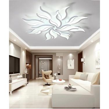 Imagem de Luminária de teto LED moderna, regulável e com controle remoto, para sala de estar, quarto e sala de jantar. Possui design que simula chamas e é multifuncional (branca, 12 lâmpadas).