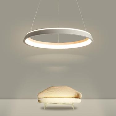 Imagem de Lustre moderno redondo, luminária pendente preta com controle remoto e intensidade regulável, ideal para mesa de jantar, cozinha, escritório e sala de jantar (branco, Ø40cm)