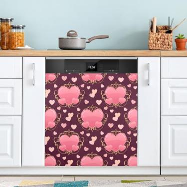 Imagem de ATTX Capa magnética para lava-louças Pink Hearts | Adesivo decorativo de eletrodomésticos de 58 x 66 cm para armários domésticos e eletrodomésticos #212
