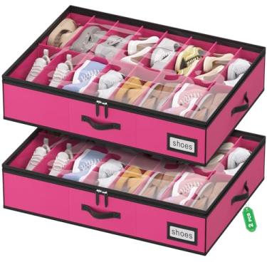 Imagem de homyfort Organizador de sapatos embaixo da cama, cabe 32 pares, caixas de armazenamento de sapatos sob a cama com alças de estudo e capa transparente, organizador zapateras para sapatos, conjunto de 2