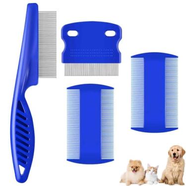 Imagem de BRILLIRARE Pacote com 4 pentes contra pulgas com dentes de alta resistência, pentes de piolhos de aço inoxidável duráveis, removedor de manchas de lágrimas para animais de estimação, conjunto de