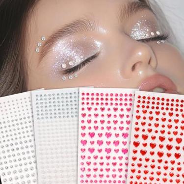 Imagem de 4 peças multigrãos coração redondo 3D minimalista tatuagens decoração rosto adesivos presente festival música festa baile de máscaras para cabelo olhos rosto tatuagem temporária com decoração corporal