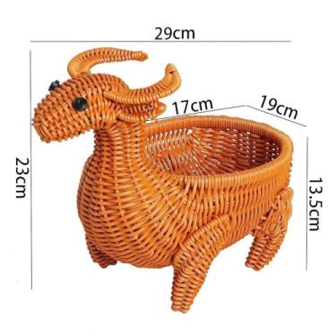 Imagem de Generic Cesto trançado em formato de animal, leve e criativo para decoração de casa, organizador de despensa, fruteira para mesa de centro ou de escritório, Vaca