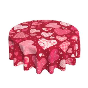 Imagem de Toalha de mesa redonda para o dia dos namorados, xadrez, búfalo, vermelho, rosa, corações do amor, toalha de mesa decorativa, lavável, resistente a rugas, poliéster, resistente a manchas, dia dos