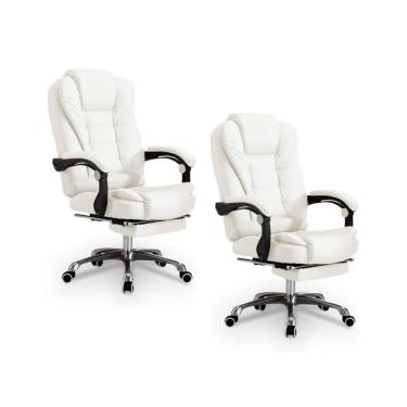 Imagem de Kit 2 Cadeiras Presidente Ergonômica Apoio Para Pés - Branco