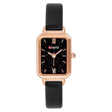 Imagem de KXAITO Relógio feminino com mostrador verde malaquita, caixa quadrada, pulseira de couro, relógios à prova d'água 3ATM, presente para Natal, Dia dos Namorados, Dia das Mães, aniversário, Tiras de