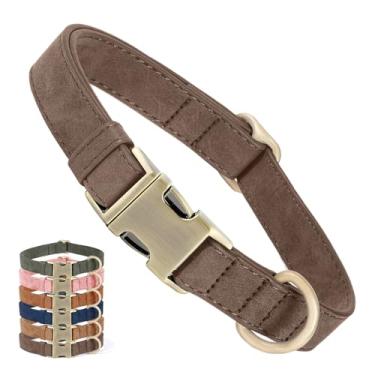 Imagem de Coleira de couro genuíno para cães – Coleira ajustável para animais de estimação com fivela de metal de liberação rápida, coleira de couro verdadeiro para cães pequenos, médios e grandes (marrom