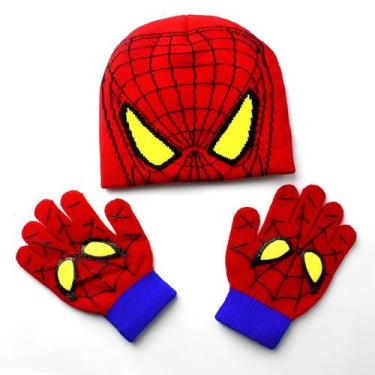 Imagem de Kit Gorro Touca Luva Infantil Desenho Homem Aranha Marvel, Olho amarel