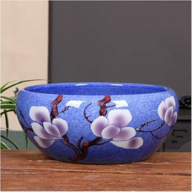 Imagem de Cerâmica Tanque De Peixes Sala De Estar Desktop Fish Pot Para Decoração Feng Shui, Oriental Retro Tv Armários Vaso, Pátio Pássaro Banho Tigelas Mesa De Chá Cesta De Frutas, 50cm(19.6inch) Diameter