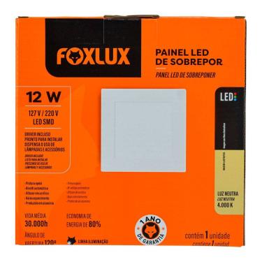 Imagem de Painel Led Quadrado Sobrepor 12W 4000K Bivolt Foxlux