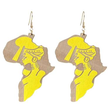 Imagem de KaFu Brincos femininos com mapa pintado de madeira natural boêmia, mapa étnico africano, brincos pendentes de madeira, joias modernas, Small, Madeira, Sem pedra preciosa