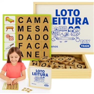 Imagem de Loto Leitura Jogo de Alfabetização Infantil com Sílabas, Letras e Formação de Palavras, Caixa de Madeira, +4 Anos