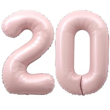 Imagem de SULALABOO Balão grande rosa claro número 20 de 101 cm 0-9 gigante digital 20º para decorações de aniversário de formatura