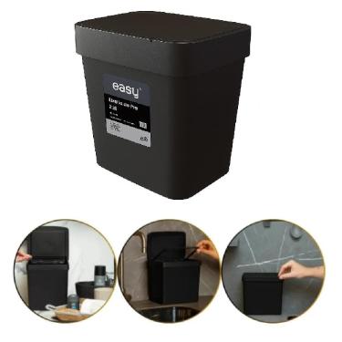 Imagem de Lixeira Pia Cozinha Preta Cesto De Lixo 2,5L Tampa Multiuso Casa Bancada Consultorio Compacta Ecologica