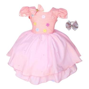 Imagem de Vestido Festa Infantil Flores Luxo Formal Elegante Com Tiara - Pingo D