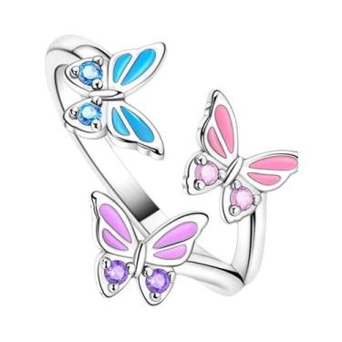 Imagem de Anel De Prata Esterlina 925 Feminino Com Design De Vaga-lume E Rosa Va