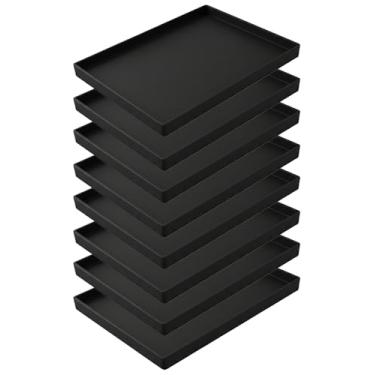 Imagem de Bandejas de plástico para festa, pacote com 8 bandejas de comida resistentes, bandejas retangulares reutilizáveis sem BPA para casamento, mesa de sobremesa, lanches, aperitivos, eventos de bufê (preto