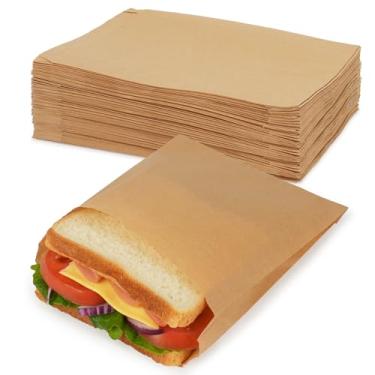 Imagem de Pacote com 300 sacos de sanduíche de papel marrom com adesivos de selo, sacos de padaria de papel kraft natural compostável não branqueado para embalagem de almoço, biscoitos, petiscos, assados