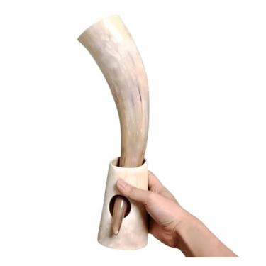 Imagem de Canecas de chifre para beber 380 ml | Copos de chifre reais feitos à mão Ale vinho cerveja estilo nórdico presente para homens (estilo s)