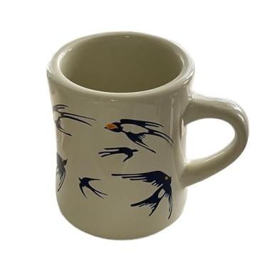 Imagem de KEG801302 Caneca moderna de cerâmica com alça com design de bando de pássaros para casa, escritório, escritório, café, bebidas quentes, utensílios para bebidas