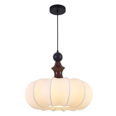 Imagem de Luminária pendente japonesa de seda branca, estilo costeiro, para cozinha, com design de tambor, ideal para ilha de cozinha ou sala de jantar em estilo rústico. Lustre de madeira preta para