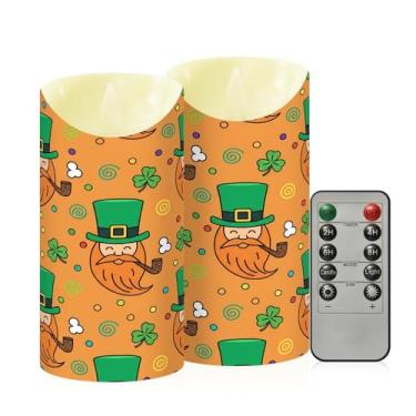 Imagem de Wassud Pacote com 2 velas sem chama de gnomo do dia de São Patrício com controle remoto, velas realistas cintilantes com temporizador, velas decorativas para Natal, casamento, festa, decoração de casa