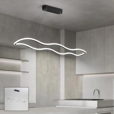 Imagem de Luminária pendente LED linear para ilha de cozinha, sala de jantar, lustre com intensidade regulável e controle remoto para mesa de jantar, cozinha, escritório, bar, loja, luminária suspensa