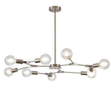 Imagem de Lustre Sputnik moderno cromado - 9 lâmpadas, ajustável, em níquel, semi-embutido, lustre Sputnik prateado para sala de estar, quarto, sala de jantar e cozinha.
