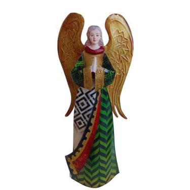 Imagem de Enfeite Anjo com as Mãos Postas 38cm Decoração de Metal Resina e Madre