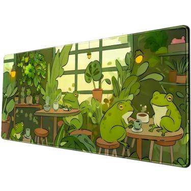 Imagem de ROMING Tapete de mesa sapo verde fofo anime mesa pad 80 cm x 29 cm grande gaming mouse pad estendido grande lofi pad GG sapos em um café teclado mouse tapete presente para gamers decoração de