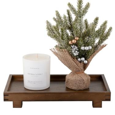 Imagem de Bandeja decorativa com pedestal pequeno, decoração de banheiro de fazenda, suporte de exibição de madeira para penteadeira, bancada de cozinha, pia, 28 x 16,7 nogueira