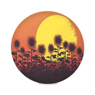 Imagem de STAYTOP Jogo americano redondo de girassol pôr do sol, 6 peças, tapetes de mesa para férias, antiderrapante, fácil de limpar, para decoração de mesa de festa e churrasco
