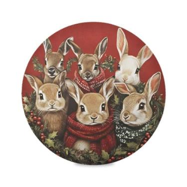 Imagem de STAYTOP Jogo americano redondo família coelho feliz Natal 6 peças, tapetes de mesa antiderrapantes fáceis de limpar para casa cozinha churrasco festa decoração de mesa