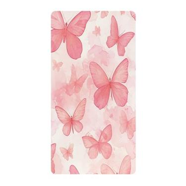 Imagem de Blueangle Lençol de berço padrão para berço infantil - Lençóis de algodão macio e respirável com borboletas rosa aquarela (348)