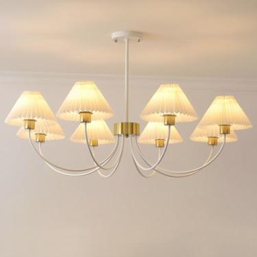 Imagem de Lustre branco elegante com cúpula de tecido plissado. Lustre moderno para iluminação de interiores, ideal para sala de estar, sala de jantar, quarto, cozinha e escritório.