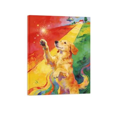 Imagem de Impressão em tela de arte de parede animal - Cachorro no campo - Pintura de decoração moderna - Imagens para casa pronta para pendurar tela embrulhada 60 x 80 cm 24 x 31 polegadas